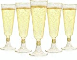 LATERN 50 Pièces Flûtes à Champagne Scintillantes D'or, 150ml Verres à Champagne en Plastique Gobelets à Vin Réutilisables à Tige ...