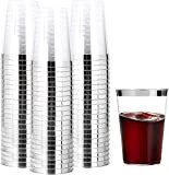 LATERN 50 Pièces Tasses à Vin en Plastique Bordées Argenté, 360ml Gobelets en Plastique Gobelets Réutilisables Verres à Vin de ...