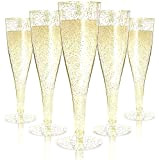 LATERN 60 Pièces Flûtes à Champagne en Plastique, 150ml Verres à Champagne Scintillants Dorés Gobelets à Vin de Fête Réutilisables ...