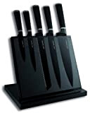 LE COUTEAU DU CHEF 443610 Bloc Aimanté 5 Couteaux de Cuisine Lame Noir Carbone Acier INOX + Revêtement Anti Adhérent