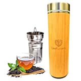 Leaf Lovers Bouteille isotherme en bambou avec passoire 500 ml pour thé, café et double paroi en acier inoxydable