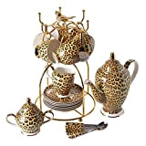 Leopard Print Bone China Coffee Set Porcelain Tea Pot Cup Ceramic Mug Sugar Bowl (Color : As Shown Size : ...