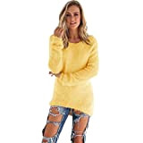 Letter Womens Casual solide à manches longues pulls pull Blouse (Jaune, XL)