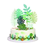 Lot de 14 décorations de gâteau tropicales pour feuilles de palmier - Décoration de gâteau - Pour feuilles vertes, forêts, ...