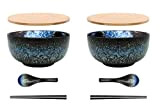 Lot de 2 bols à ramen japonais en céramique, grand bol à soupe 1500 ml avec couvercle, baguettes et cuillère ...