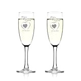 Lot de 2 flûtes à champagne personnalisées avec gravure – Cadeau de mariage pour couple de mariés – Nom et ...