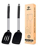 Lot de 2 spatules en silicone solides, spatules de cuisine fendues antiadhésives, ustensiles de cuisine sans BPA résistants à la ...
