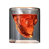 Lot de 2 Tasses à double paroi en verre avec tête de mort en cristal, tasses transparentes, idéales pour le ...