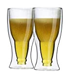 Lot de 2 verres à bière isothermes à double paroi (2 verres) en verre borosilicate d'une capacité de 350 ml
