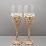 Lot de 2 verres à vin créatifs personnalisables pour mariage, champagne, date personnalisée, toile de jute, dentelle rustique, cadeau de ...