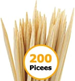 Lot de 200 brochettes en bois - Bâtons de bambou durables avec - Idéal pour barbecue, kebab, décoration de gâteau, ...