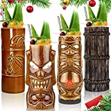Lot de 4 grands verres Tiki en céramique pour cocktail tropical et fête hawaïenne - Décoration créative de bar - ...