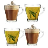 Lot de 4 tasses à café en verre transparent de 300 ml - Pour thé ou cappuccino, expresso, chocolat chaud, ...