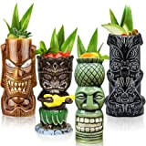 Lot de 4 verres Tiki en céramique pour cocktails créatifs, grands verres exotiques style tropical hawaïen, pour bar, qualité supérieure