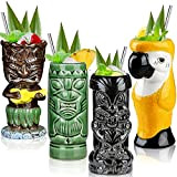 Lot de 4 verres Tiki pour cocktails, tasses Tiki en céramique, tasses tropicales hawaïennes pour fête tiki créative, verres à ...