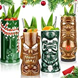 Lot de 4 verres Tiki pour cocktails, tasses Tiki en céramique, tasses tropicales hawaïennes pour fête tiki créative, verres à ...