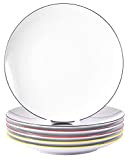 Lot de 6 assiettes plates en porcelaine véritable - Diamètre : 240 mm - Avec bord coloré aux couleurs nationales ...