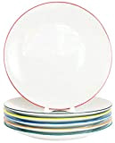 Lot de 6 assiettes plates en porcelaine véritable Ø 240 mm Assiettes avec bord coloré en 6 couleurs rafraîchissantes (6 ...
