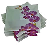 Lot De 6 Assiettes Plates En Verre - Motif Orchidée - Forme Carrée 25x25 cm - Couleurs Blanche Et Fleur ...