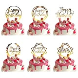 Lot de 6 Happy Birthday Cake Topper, Or Décorations de Gâteau d'anniversaire pour Enfants et Adultes, Acrylique Cupcake Toppers pour ...