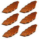 Lot de 6 repose-baguettes en bois naturel en forme de feuille - Support pour baguettes, cuillères, fourchettes et couteaux