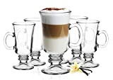 Lot de 6 verres à Irish Coffee / Latte Macchiato avec anse et 6 cuillères en acier inoxydable (offertes)
