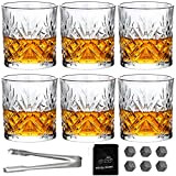 Lot de 6 verres à whisky vintage 300 ml en verre cristal sans plomb pour scotch, bourbon, brandy, rhum, cocktail, ...