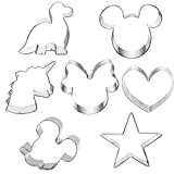 Lot de 7 emporte-pièces en forme de tête de Mickey Mouse, Minnie Mouse, licorne, dinosaure, cœur et étoile pour biscuits, ...
