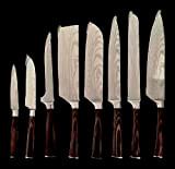 Lot de 8 couteaux de cuisine de haute qualité Damas | Couteau de chef, couteaux Santoku, couteaux à pain et ...