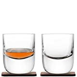LSA International Renfrew à Whisky Verre avec Dessous en Noyer, Verre, Transparent, 270 ML, Lot de 2