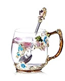 Luka Tech fait à la main en émail papillon fleur en verre tasses à café tasse à thé avec cuillère, ...