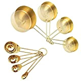LYFJXX 8pcs Stainless Steel Measuring Spoons and Measuring Cups Set Kitchen Accessories Baking Tea Coffee Spoon Measuring Tools (Gold)
