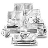 MALACASA, Série Blance, 30 Pièces Service de table en porcelaine Marbre, Service Complet avec 6 assiettes plates / assiettes à ...