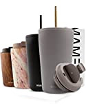 MAMEIDO Mug Isotherme Paille 470ml Taupe Grey - Mug de Voyage, Tasse Isotherme Étanche, Gobelet en acier inoxydable sans BPA