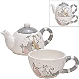 Matches21 Coffret cadeau pour un thé avec motif chat dessiné Blanc/multicolore Céramique – Théière & Tasse à thé
