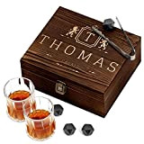 Maverton Ensemble de Pierres à whisky avec 2 verres dans la boîte personnalisée - Cadeau d’anniversaire pour chaque homme - ...