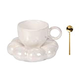 Maygone Tasse à café blanche avec soucoupe en forme de fleur, tasse à café, tasse à thé, tasses à lait ...