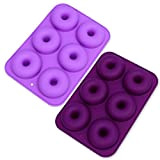 MEISO Lot de 2 moules à donuts anti-adhésifs en silicone à 6 emplacements pour gâteaux, biscuits, bagels, muffins (violet foncé ...