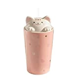 MengCat Kawaii Tasse à café chat avec paille Tasse de voyage en céramique avec couvercle 3D Kitty, Grande tasse réutilisable ...