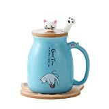 MengCat Tasse de Chat,Tasse à café en céramique Mignonne avec Lovely Kitty Couvercle en Cuillère en Acier Inoxydable, Nouveauté Coupe ...