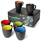 MIAMIO - 6 x 350 ml Tasse à café en grès / Ensemble de tasses Le Papillon Collection (Noir-Multicolore)