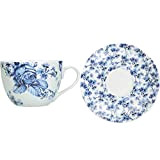 Mikasa Hampton Ensemble de 2 tasses à thé et soucoupe en porcelaine Blanc/bleu