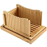 Miklei,Trancheuse à pain pliable en bois de bambou,31x23x19 cm,Guide de tranchage réglable,Planche à découper avec plateau récupérateur de miettes pour ...