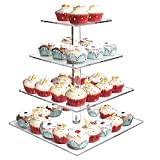 Milaloko Présentoir à cupcakes carré en acrylique à 4 étages - Présentoir à pâtisseries - Arbre à dessert - Pour ...