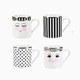 Miss Etoile Lot de 4 tasses à expresso en porcelaine Noir et blanc