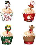 Miss-shop Topper de Gâteau Noël,Cupcake Toppers Wrappers 48 pièces Noël Gâteau en Papier Décorations pour des Décorations de Gâteau de ...