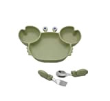 Molinter Assiette pour bébé avec ventouse, cuillère, bol pour enfants - Design crabe - Set de table en silicone - ...