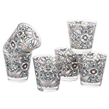 Montemaggi - Lot de 6 gobelets à eau en verre imprimé faïences, décoration colorée, fabriqués en Italie, contenance 25 cl