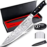 MOSFiATA Couteau de cuisine, couteau de cuisine professionnel, couteau de chef avec gaine, protection des doigts et aiguiseur, couteau de ...