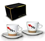 Mr & Mrs - Ensemble de Cadeaux de Tasses à Café (250ml) / Coffret Cadeau pour la Mariée (Soucoupe)